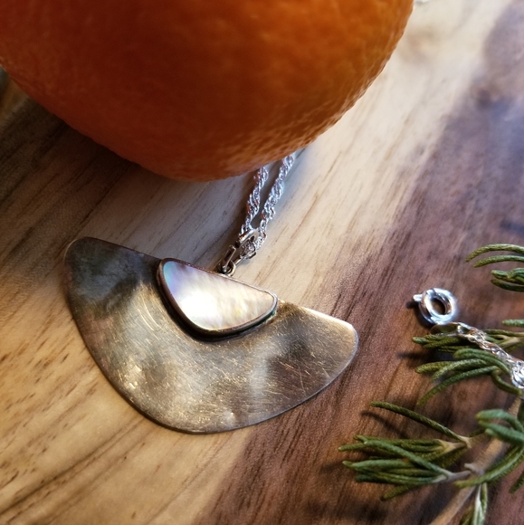 Vintage Abalone Sterling Silver Geometric Pendant - Picture 2 of 7